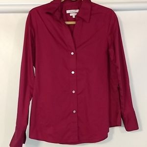 No Iron Maroon Long Sleeve Blouse